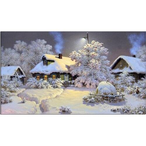 Full Square Diamond Painting Snow House Diamond Embroidery landscape,5D DIY Cross Stitch Diamond Mosaic Tree Home Decoration