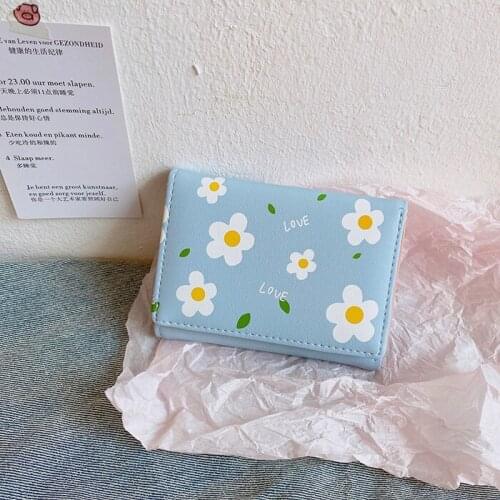 Simple Girl Flower PU Short Wallet Student Three-fold Wallet Female Card Bag