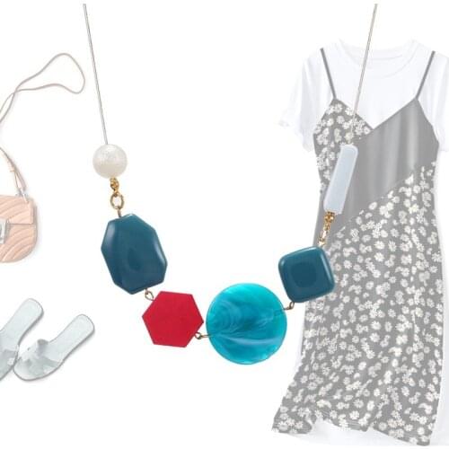 Simple Fashion Geometric Round Square Acrylic Necklaces for Woman Girl Imitation Pearls Sweater Chain Trendy Gift