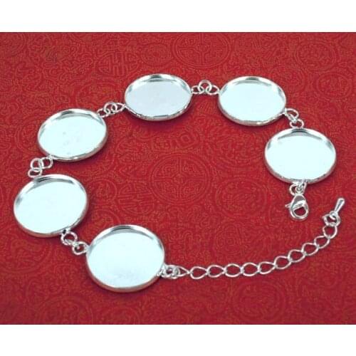 Blank Cabochon Base Bracelet Settings with Round Curved Bezel Lobster Link Chain Bracelet DIY Jewelry Findings Silver Plated