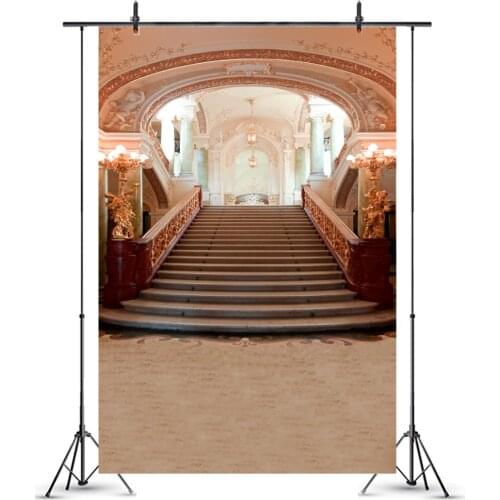 Luxury Palace Chandelier Pillars Church Interior Decor Vinyl Photography Backdrops Steps Up Photo Backgrounds Wedding Photophone