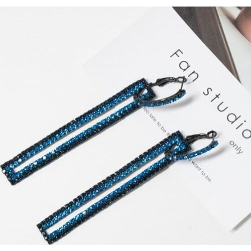 Earrings Fashion Long Geometric Drop Earrings Luxury Gold Silver Color Rectangle Rhinestone Earring for Women Party Jewelry Gift