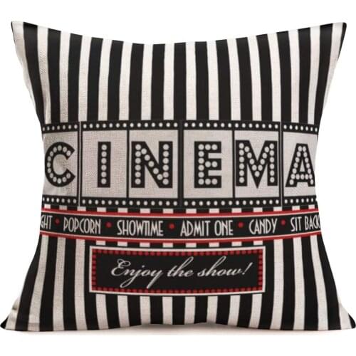 ShareJ Movie Theater Throw Pillow Covers Vintage Cinema Design Cushion Cover with Old Fashioned Icons Home Cotton Linen