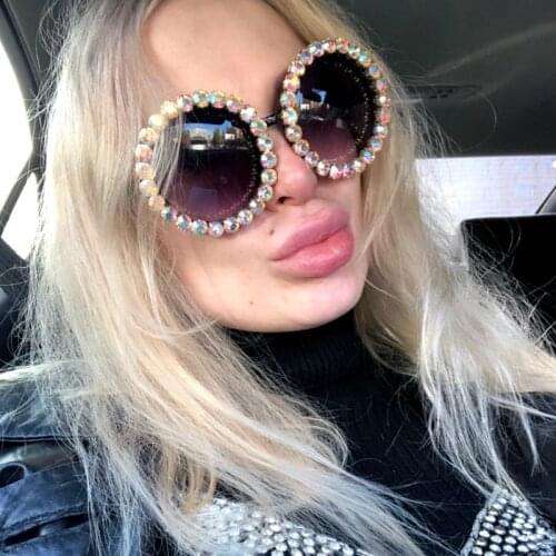Oversized Sunglasses Women vintage luxury Rhinestones sunglasses round sunglasses men shades for women oculos