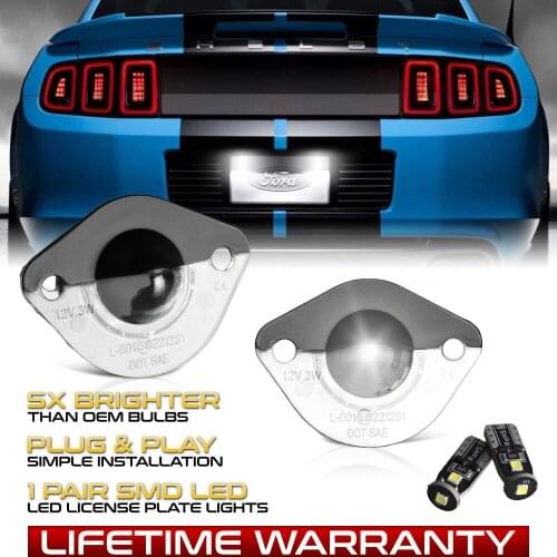 License Plate Light Car Number Tag Lamp Housing Assembly Replacement Pair w/ T10 SMD LED Bulbs For 1994-2004 Ford Mustang