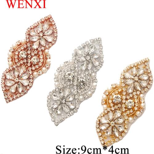 WENXI 10PCS Handmade Rhinestones Appliques Patch For Wedding Dress Belt Clear Rose Gold Crystal DIY Bride Gown Sash WX913