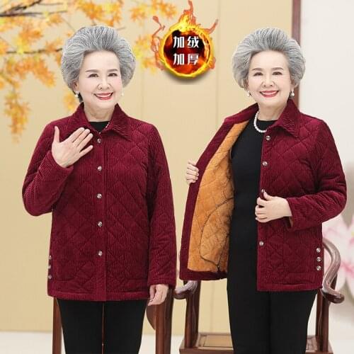 Womens Velvet Jacket Autumn Winter Thin Cotton Check Quilted Coats Middle-aged and Elderly Ladies Shirt Jacket Tops 5XL