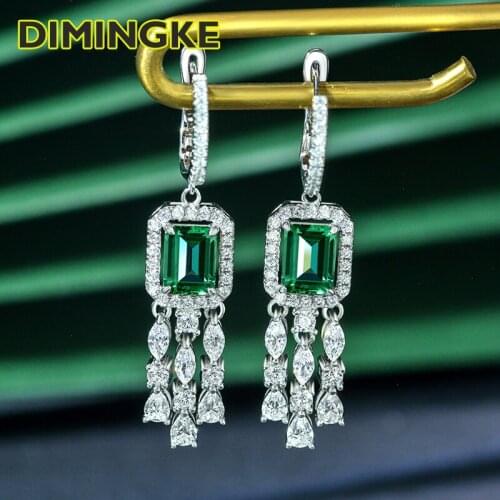 DIMINGE 6*8MM Natural Emerald Tassel Earrings 100% S925 Sterling Silver Woman Jewelry Party Anniversary Gift
