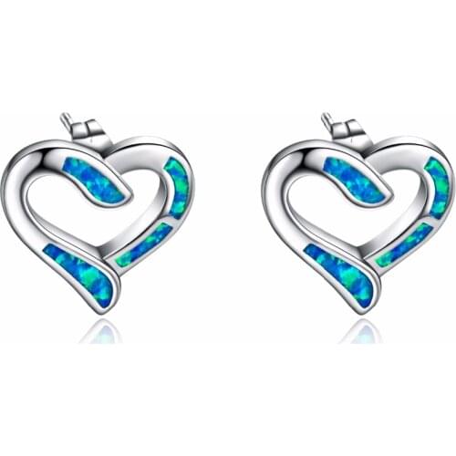 Heart Shape Jewelry Earrings 14*15MM 925 Sterling Silver Blue Opal Earrings Brincos For Women