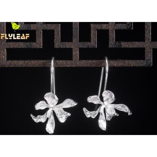 925 Sterling Silver Iris Flower Earrings For Women Chinese Style Original Handmade Lady Declaration Fine Jewelry Flyleaf