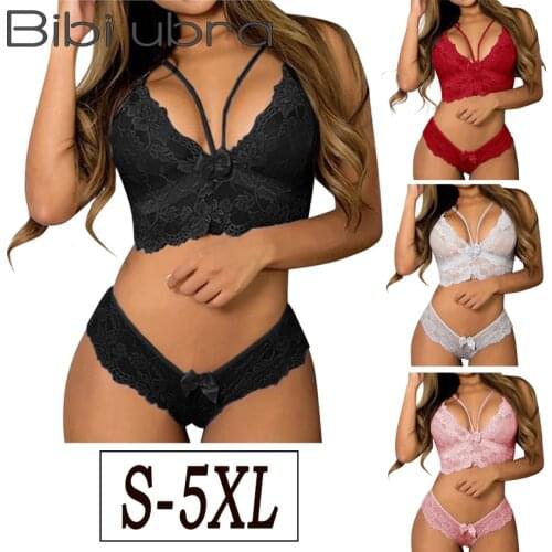 Womens Sexy Lace Underwear Set Female Floral Erotic Plus Size 5xl Solid Sexy Bra Lingerie Corset Sets Feminine Lace Bras+Thongs