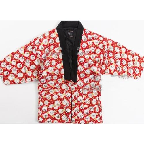 Hanten Winter Women Japanese Clothes Lucky Cat Loose Cotton Jacket Kimono Cardigan Yukata Japan Style Pajamas Haori Gato Suerte