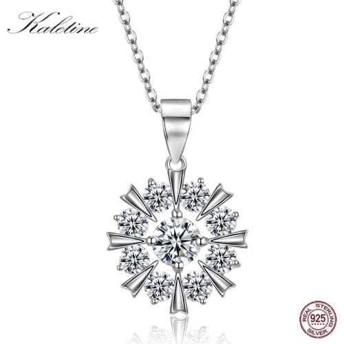 Kaletine Charm 925 Sterling Silver Jewelry AAA Zircon Snowflake Pendant Neckace Women Gift 45cm Link Chain choker collares