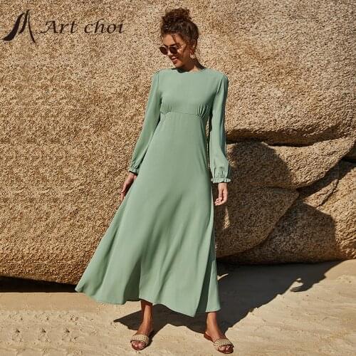 2021 Elegant Women Maxi Chiffon Dress Casual Female Solid A-Line Slit Fashion Office Ladies Loose Vintage Party Vestido