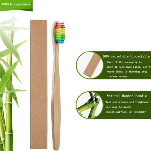 10Pcs Eco-Friendly Rainbow Toothbrush Bamboo Soft Fibre Toothbrush Biodegradable Teeth Brush Solid Bamboo Handle Toothbrush