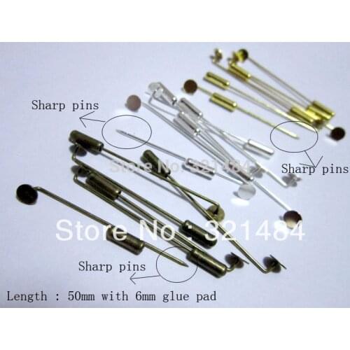 150pcs Silver Plated/Gold Plated/Antique Bronze w/ 6mm glue pad 50mm safety scarf pins,hijab pins