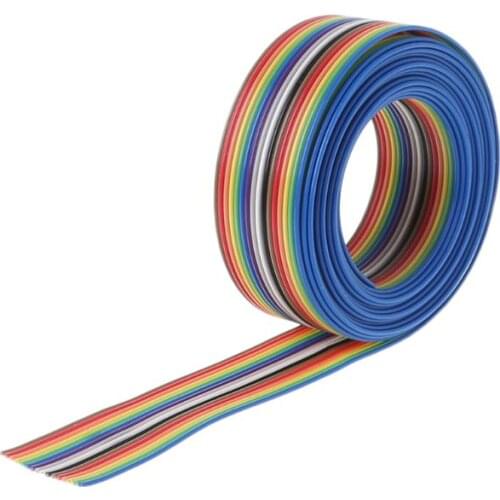 2M 16 Pin Flat IDC Ribbon Extension Cable Rainbow Wire with 1.27mm Line Pitch Connect Cable Wires