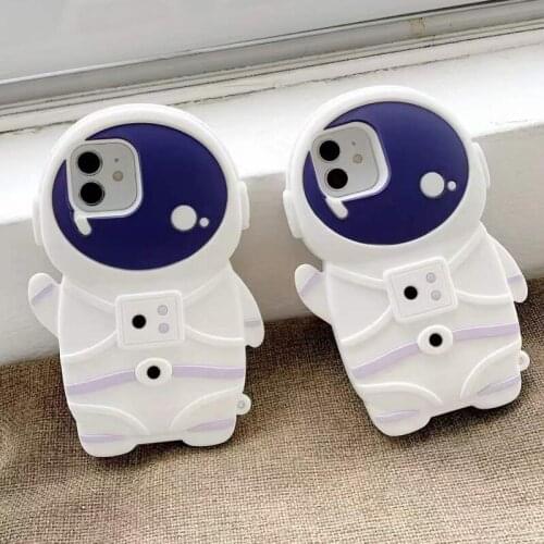 3D Cute Cartoon Astronaut Phone Case for iPhone 12 Mini 11 Pro Max SE 2020 Space Man Soft Silicone Shockproof Protective Cover