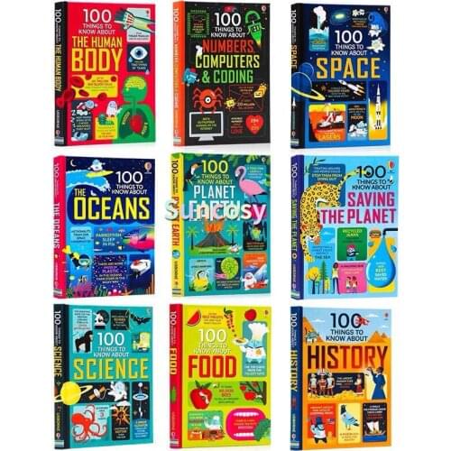 9 Books/set Usborne 100 Things To Know About ,Kids Early Education English Picture Book Hard Cover Children Science English Fun