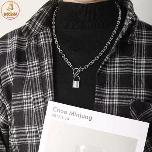 Akizoom Thick Necklace Stainless Steel Choker Accessories Lock Shape Pendant Freeshipping for Women Punk Jewelry Birthday Gift