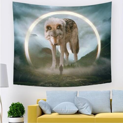 Wolf Moon Tapestry Fantasy Animal Cool Galaxy Tapestry Wall Hanging For Bedroom Hippie Tapestries Poster Blanket Dorm Home Decor