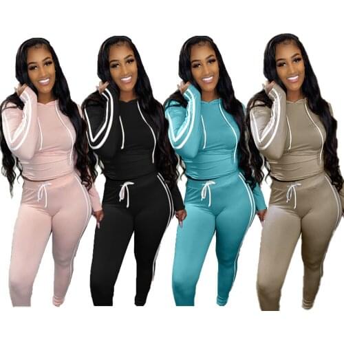 JC7025 Wholesale Items Womens Track Suit with Hood Crop Top and Legging Pants 2 Piece Set Fitness Wear