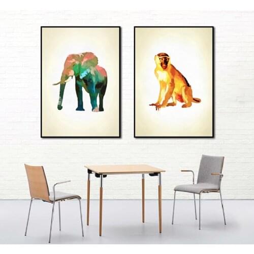 Animals Canvas Painting Oil Painting Poster Elephant Monkey Wall Art Picture Modern Nordic Abstract Living Room Home Decoration