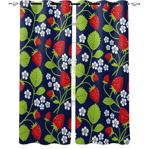 Strawberry Red Green Leaf Fruit Summer Theme Curtains for Living Room Bedroom Kitchen Home Supplies Ready-made Window Curtains