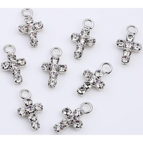 MRHUANG 10pcs/lot 16*9mm Rhinestone Cross Charm Alloy Pendant fit necklaces bracelet DIY Fashion Jewelry Accessories