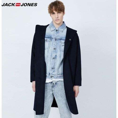 Jack Jones Mens Winter Hooded Mid Long Hooded Woolen Overcoat 219427511