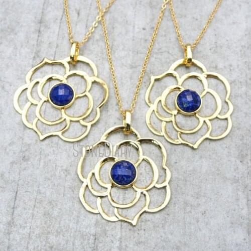 10Pcs Top Seller Lapis Lazuli Chains Necklaces Gold Color Faceted Rose Chains Necklaces Online 18-32inch NM15781