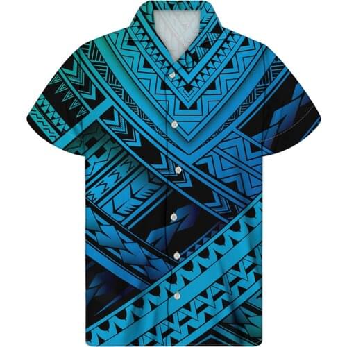 HYCOOL 2021 New Arrival Mens Shirts Men Hawaiian Tribal Casual Polynesian Tribal Wild Shirts Printed Short-sleeve Blouses Tops