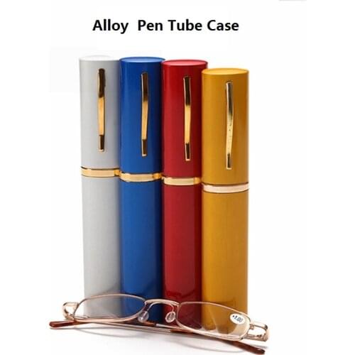 Reading Glasses with Pen Tube Case Portable Presbyopic Unisex Glasses Metal Case Spring Hinge Eyeglasses Vision Care Glasses