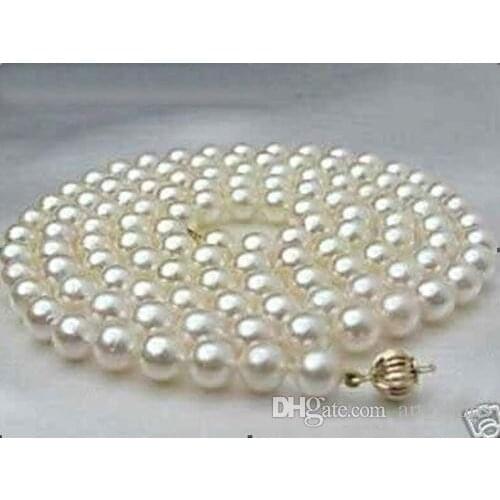 8MM noblest White shell akoya pearl necklace 36"