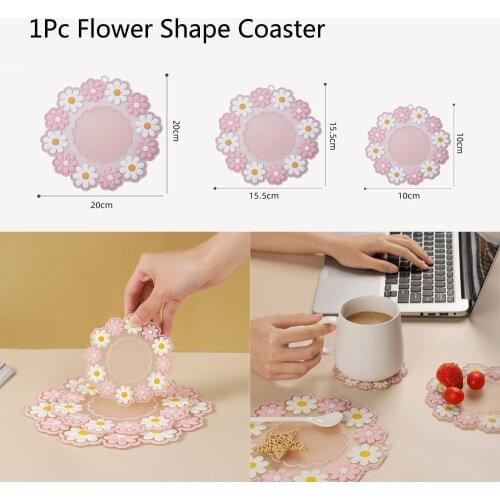 Flower Coaster Silicone Drinks Cup Mat Heat Resistant Tabletop Protection Coaster Cute Daisy Pattern Non-slip Pad Placemat Decor