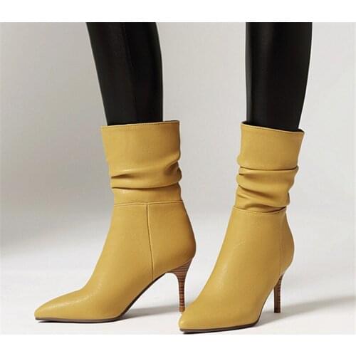 2020 autumn New Women Half Short Boots Thin Heel Pointed Toe Women Winter Shoes Fashion Short Boots Women Footwear Size 34-43