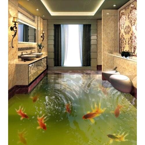 PVC Goldfish Pond Fish School non-slip waterproof self-adhesive 3D floor sticker tiles bathroom 3D wallpaper