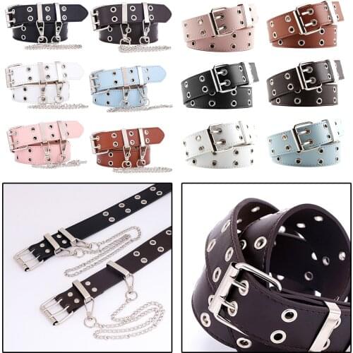 Double Grommet Punk Belt for Women PU Leather Jeans Waist Belts Party Cosplay Club Dancing Goth Belt