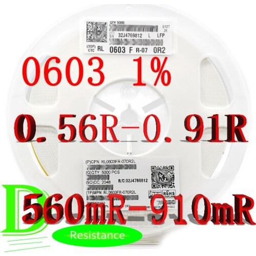 100PCS SMD Low Resistance Resistor 0603 1% RL0603FR-07 Series 0.56R 0.62R 0.68R 0.75R 0.82R 0.91R