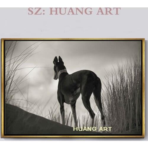 Hand Painted Modern Black and white Horse Cartoon Animal Oil Painting On Canvas Painting The black horse Home decoration