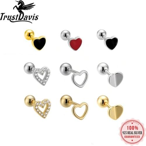 Trustdavis Real 925 Sterling Silver Romantic Heart Bead Screw Stud Earrings For Women Wedding Minimalist Fine Jewelry DS1155