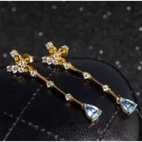 Natural blue topaz stone drop earrings 925 silver Natural gemstone earring women fashion personality drop Earrings for party