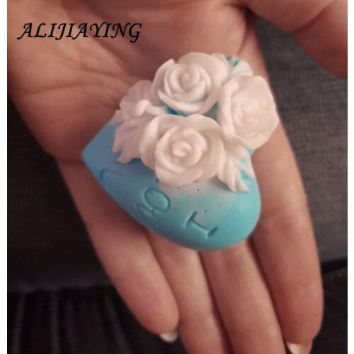 Heart shape I love you Rose Flower 3D Silicone Soap Mold Fondant Cake Chocolate Mould Candle Molds DIY Baking Tools D0135