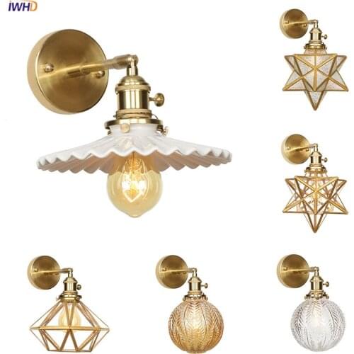 IWHD Nordic Modern Copper LED Wall Lamp Beside Bedroom Bathroom Mirror Light Glass Ball Wall Lights Switch Wandlamp Luminarie