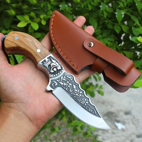 Fixed Blade Tactical Knife Sharp outdoor knife Handmade D2 steel Hunting Knife Camping Survival Knife wood handle
