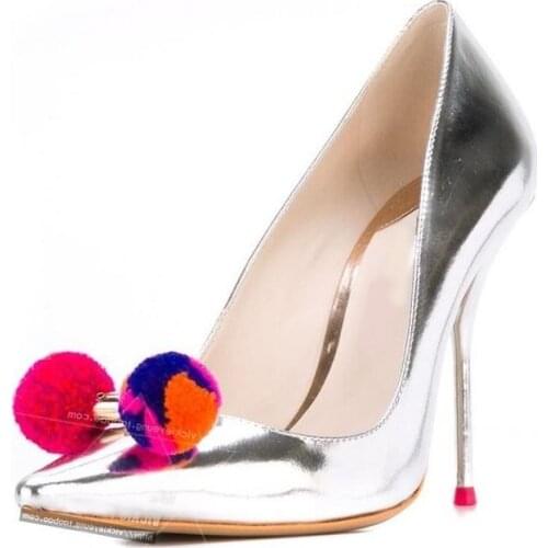 Spring Autumn Pom Pom High Heel Woman Pumps Pointed Toe Slip-on Champagne Shoes Sexy Thin Heels Dress Shoes Drop Ship