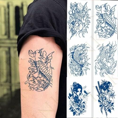 Juice Waterproof Temporary Tattoo Sticker Ukiyoe Japanese Geisha Carp Koi Flower Art Fake Tatto 7-15 Days for Men Women