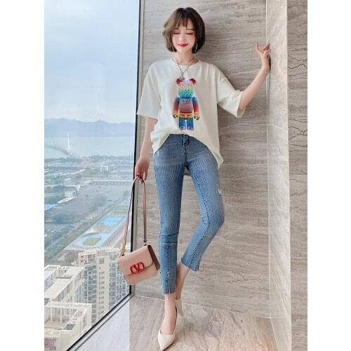 Womens wear of hot drill high waist pants leg split jeans 2021 Spring new