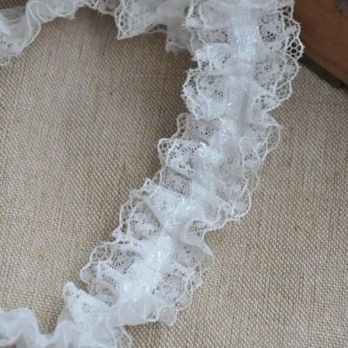 1Yards Latest Elastic Pleated Guipure Lace Trim 4cm Ribbon Black White Lace Fabric Sewing Trimmings Clothing Craft Supplies LQ2
