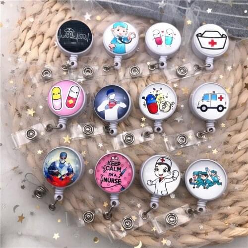 10Pcs/Lot Fashion Retractable Nurse Badge Reel Clip Badge Holder KeyRing Doctor Students Beautician Employee Name Tag Card